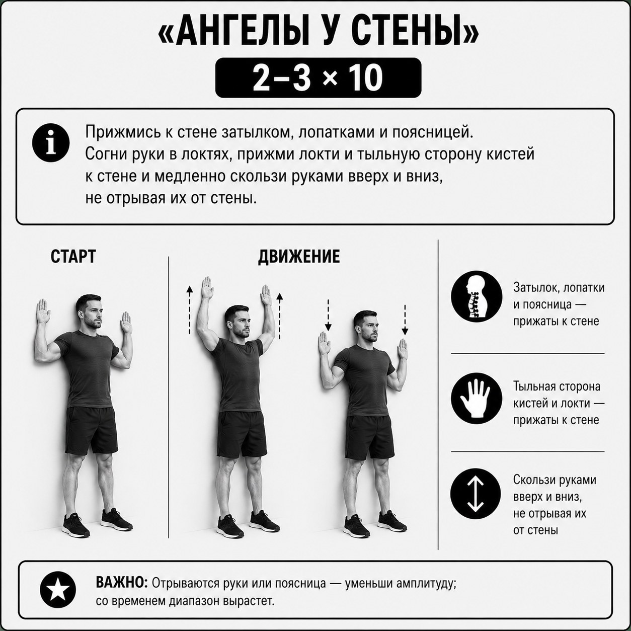 Упражнение «ангелы у стены» для лопаток