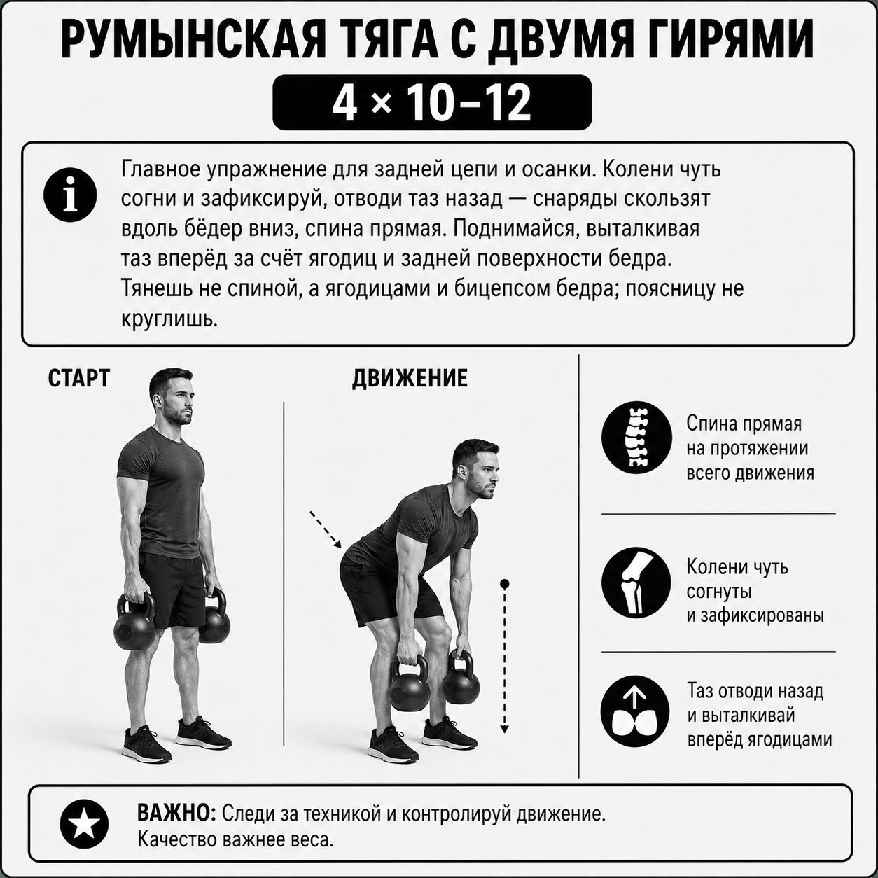 Румынская тяга с двумя гирями