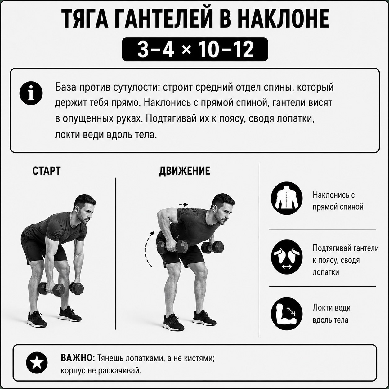 Тяга гантелей к поясу в наклоне