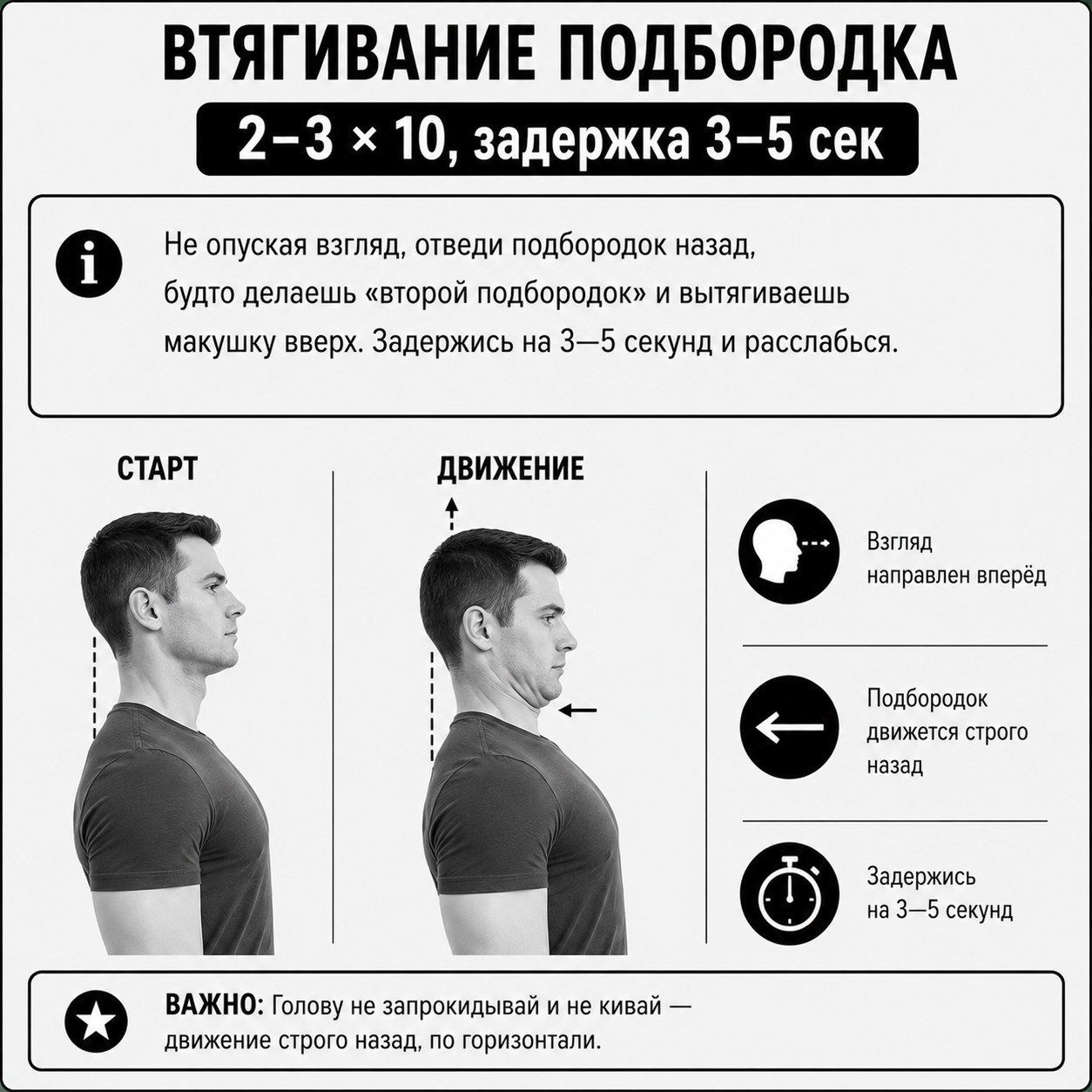 Втягивание подбородка для положения головы